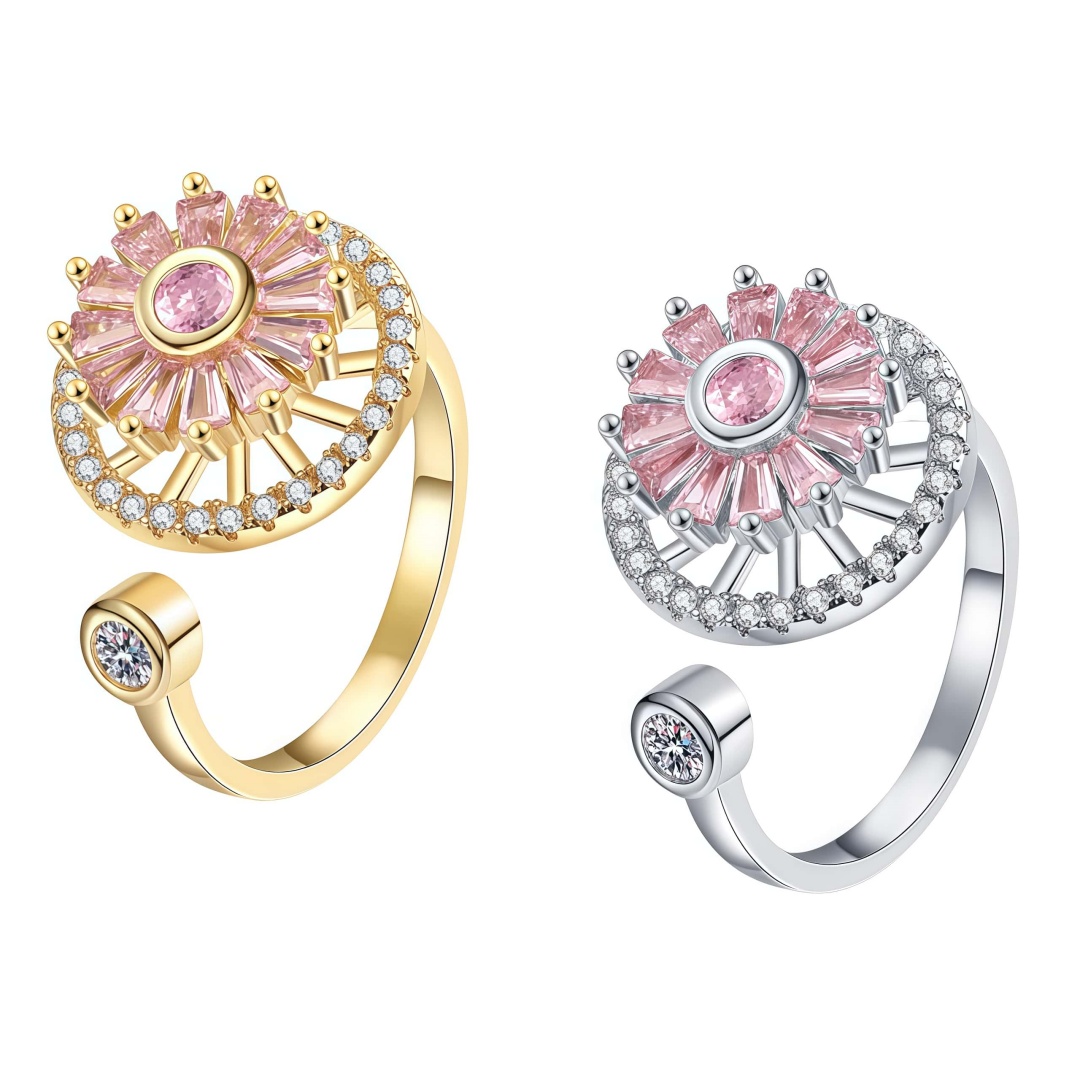 Womens Rotatable Clover Anxiety Rings Fidget Spinner Adjustable Open Rings